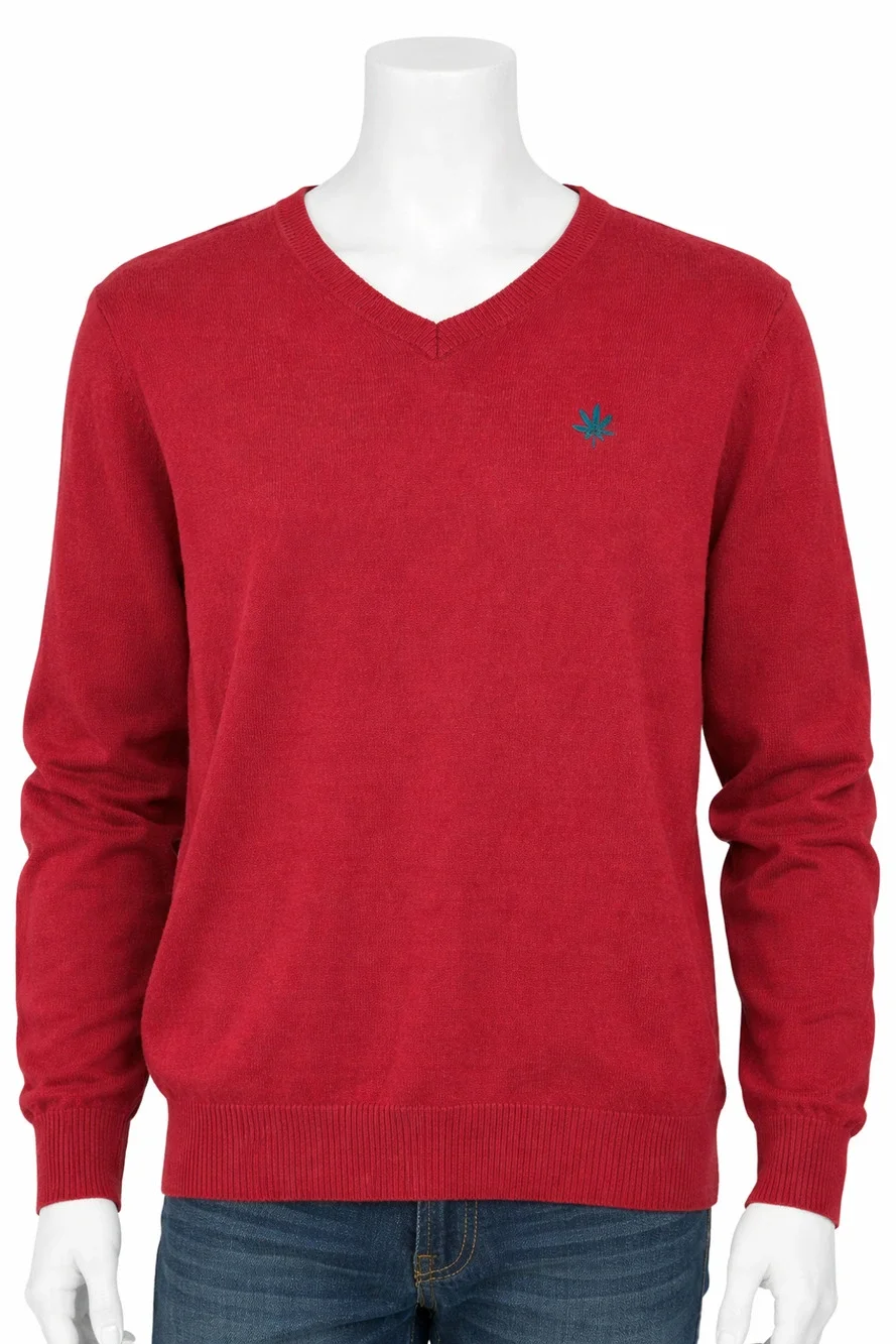 Tonlion Red V Neck 100% Cotton Knit Sweater Soft Classic Preppy M